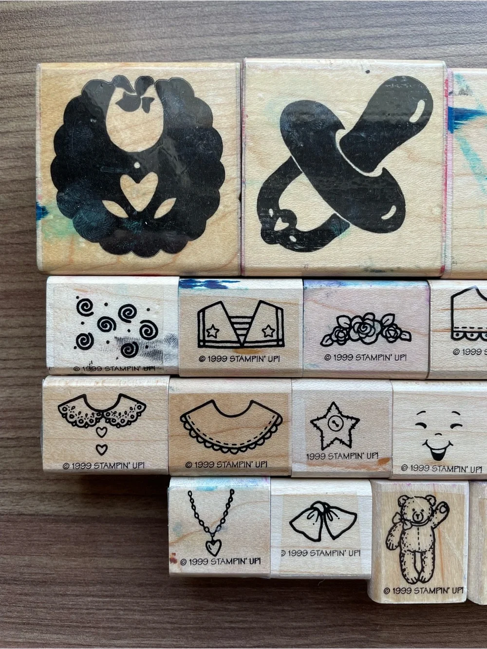 Vintage Wood Stamp Lot - Stampin Up JRL Dress Up Baby Clothing